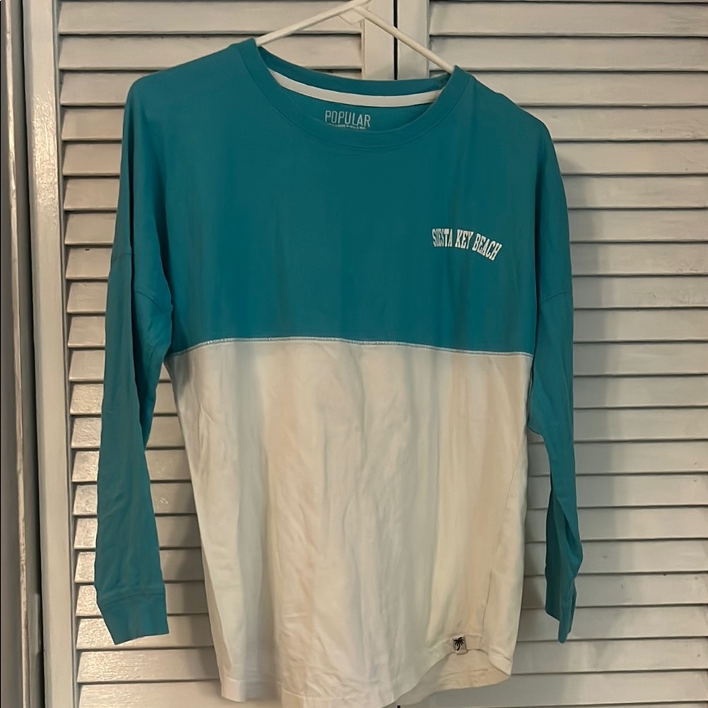 Popular Teal and White Long Sleeve Tee